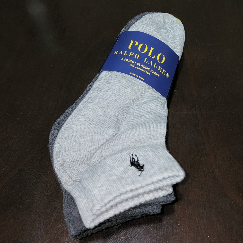 Polo Ralph Lauren Classic Sport 6 Pack Half Cushioned Men's Socks Grey & Dark Gr